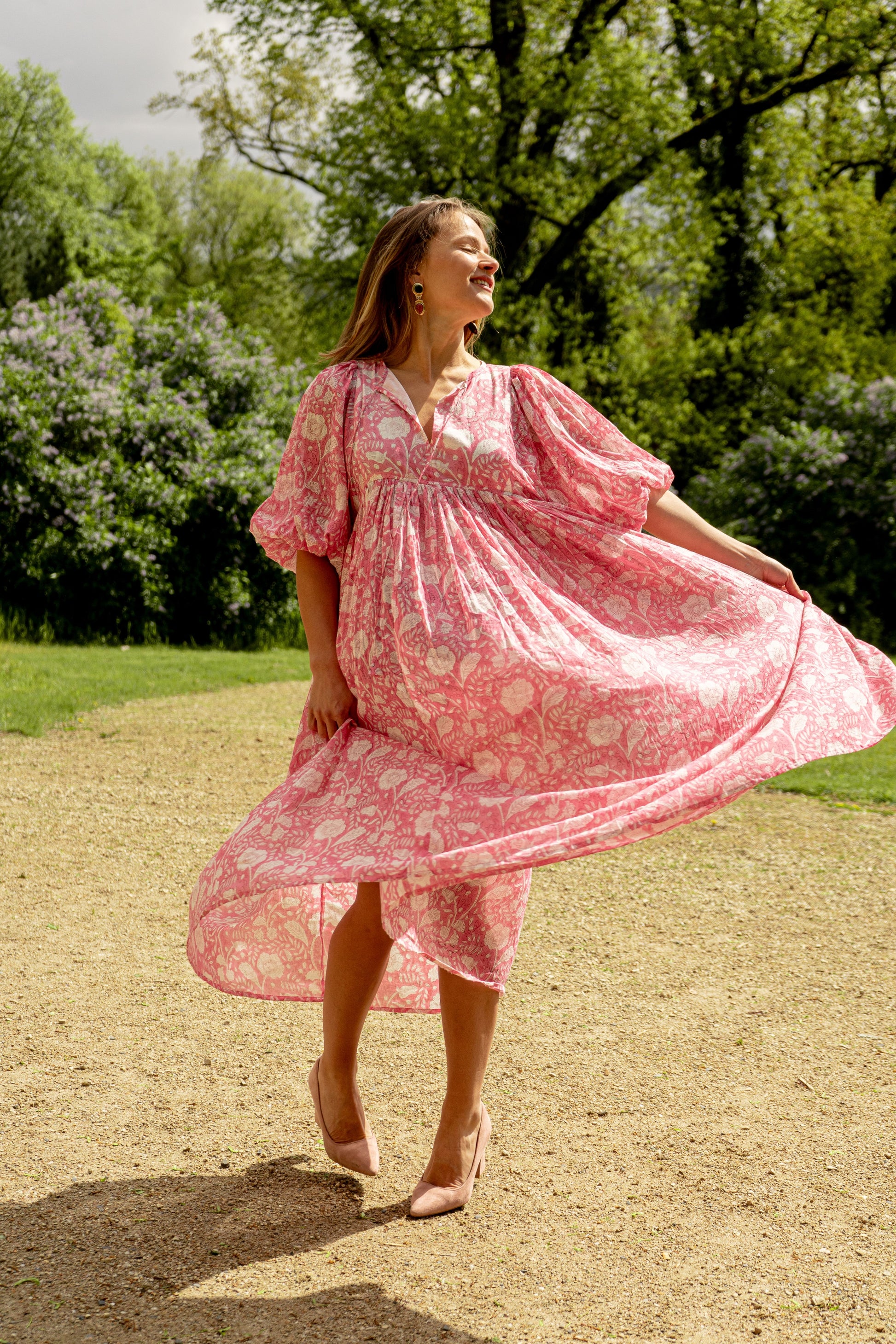 classic rose maxi dress Women's Classic Rose Linen Long Sleeve Maxi Dress